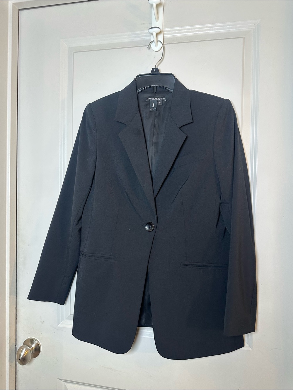 PEACE OF CLOTH One Button Oversized Black Blazer, Size 8